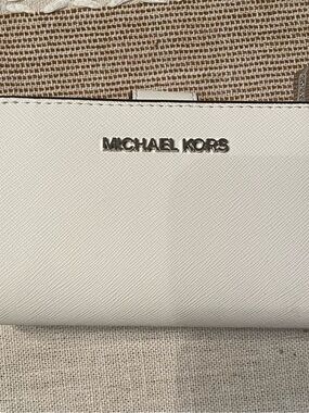 Michael Kors White Saffiano Leather Wallet with Silver Logo Accent